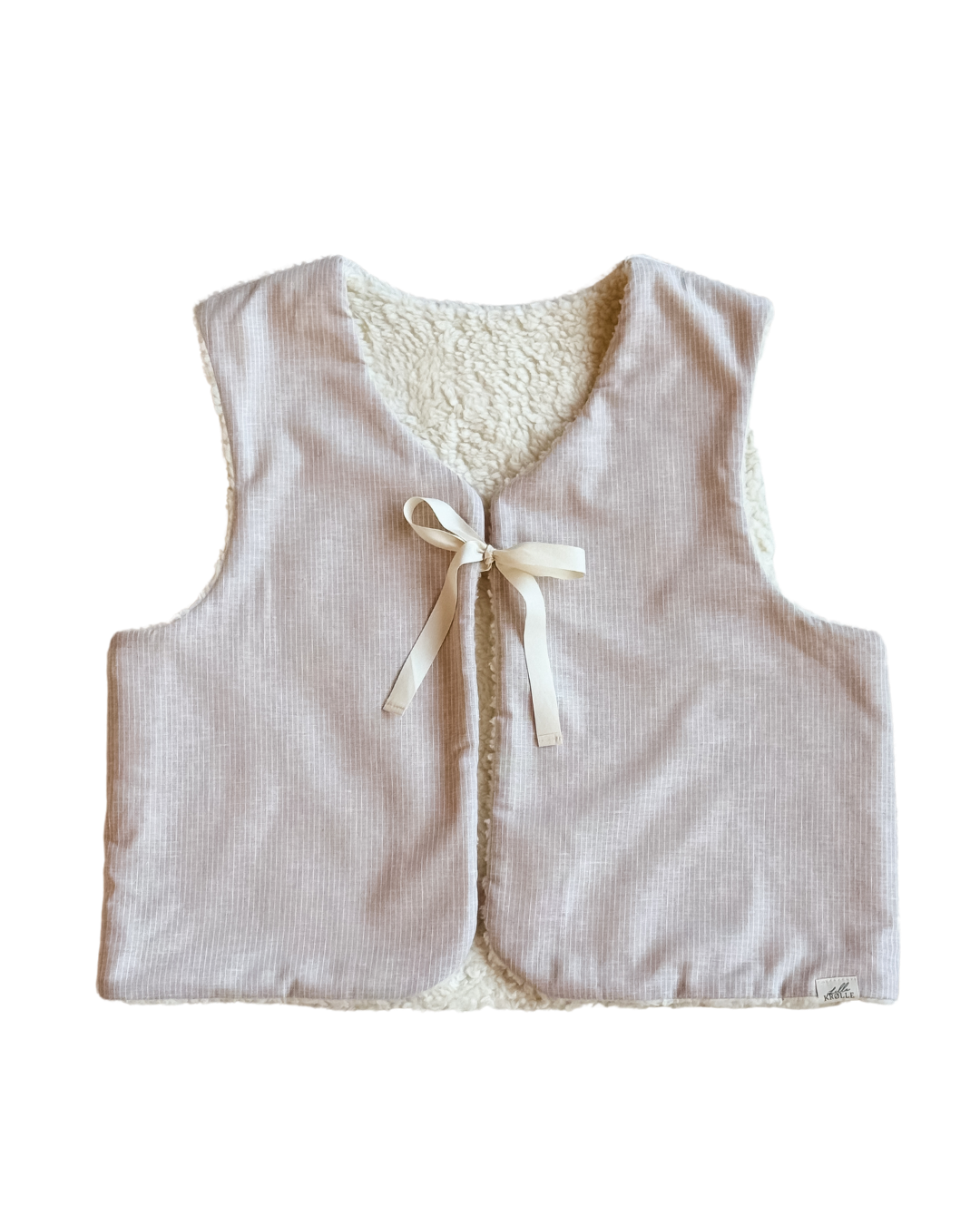 Vest i bomull teddy og lin - beige striper - voksen str. M