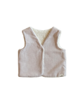 Vest i bomull teddy og lin - beige striper str. 86-92