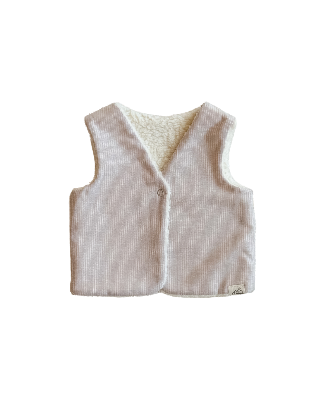 Vest i bomull teddy og lin - beige striper str. 86-92