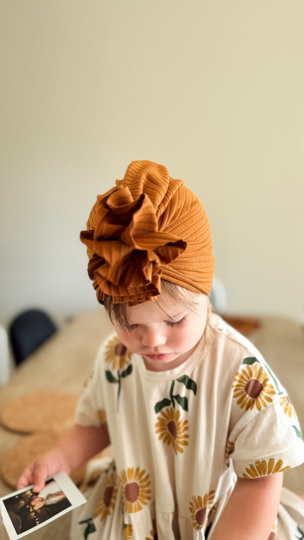 Boho Turbanlue i bomull - karamell