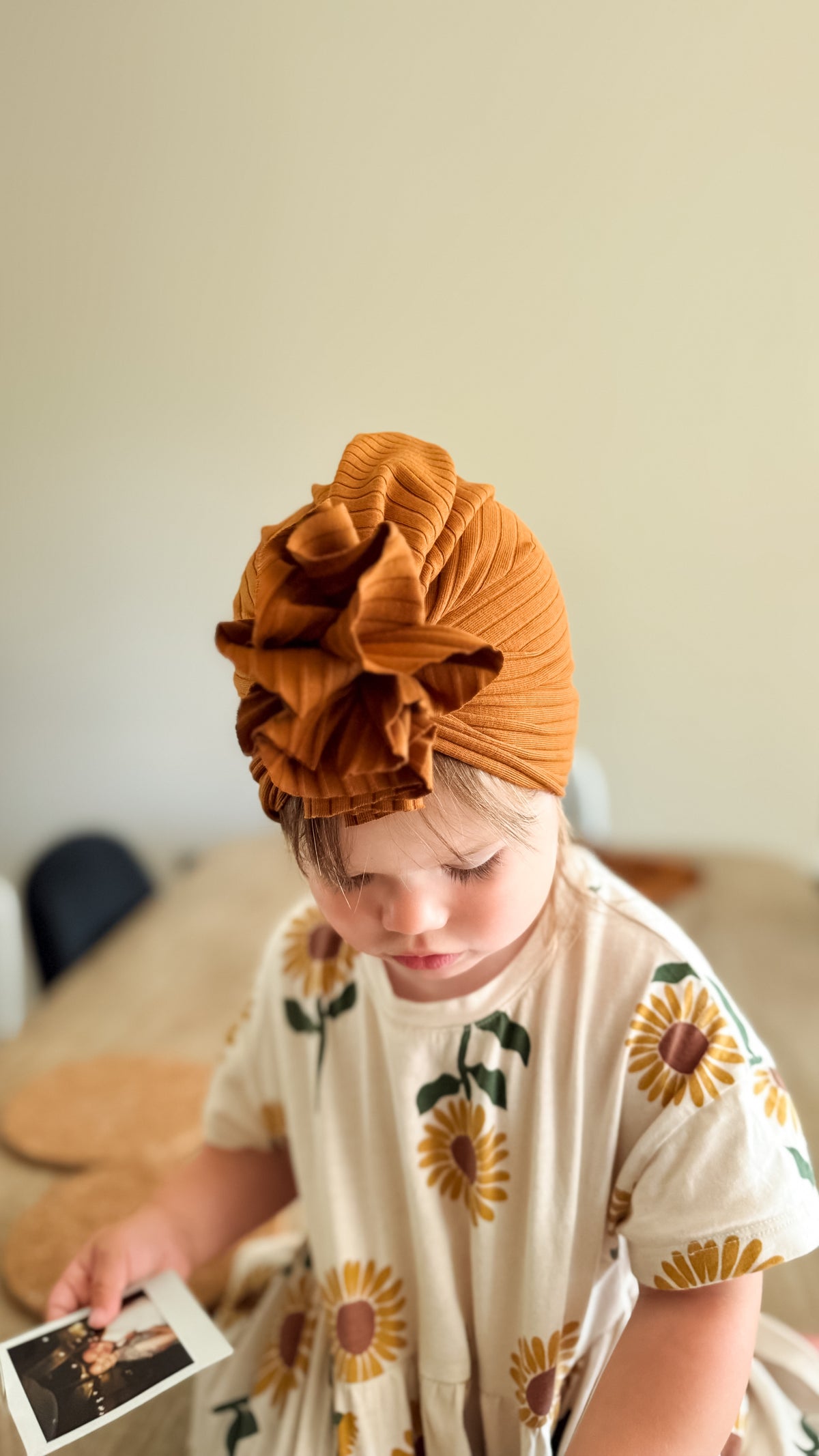 Boho Turbanlue i bomull - karamell